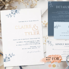 Elegant Real Folie Modern Blue Typography Wedding Uitnodiging