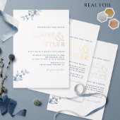 Elegant Real Folie Modern Blue Typography Wedding Uitnodiging