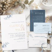 Elegant Real Folie Modern Blue Typography Wedding Uitnodiging