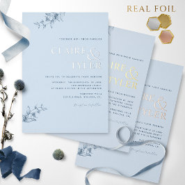 Elegant Real Folie Modern Typografie Blue Wedding Folie Uitnodiging