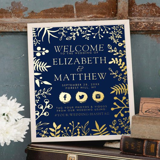 Elegant Real Folie Ppress Floral Wedding Sign Folie Afdrukken