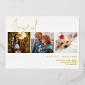 Elegant Real Gold Effect Joyful 3 Photos Christmas Folie Feestdagenkaart (Voorkant)