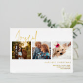 Elegant Real Gold Effect Joyful 3 Photos Christmas Folie Feestdagenkaart (Staand Voorkant)