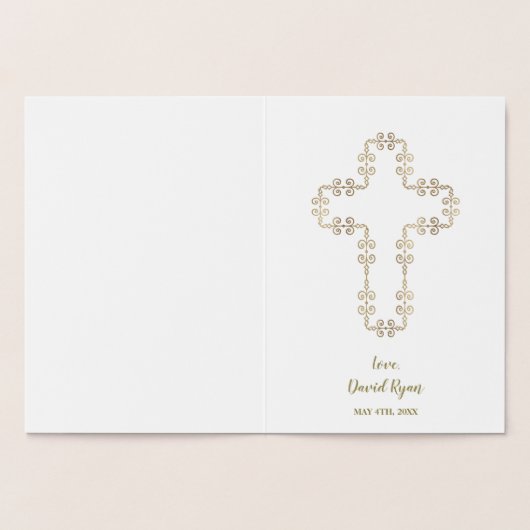 Elegant Real Gold Foil Boy Baptisme Invitation Folie Kaarten (Binnen)