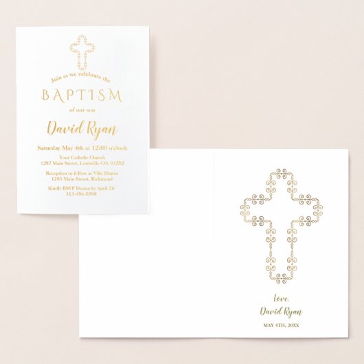 Elegant Real Gold Foil Boy Baptisme Invitation Folie Kaarten (Display)