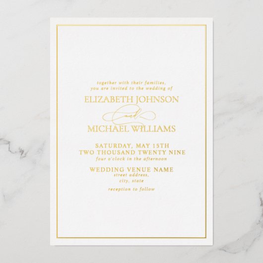 Elegant Real Gold Foil Calligraphy Formal Wedding Folie Uitnodiging (Voorkant)