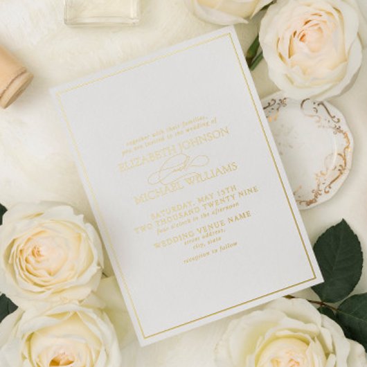 Elegant Real Gold Foil Calligraphy Formal Wedding Folie Uitnodiging