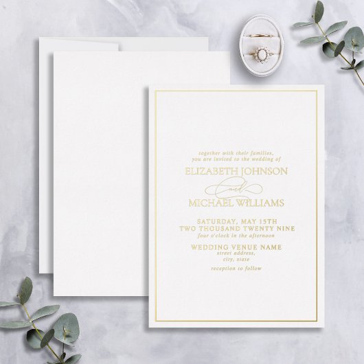 Elegant Real Gold Foil Calligraphy Formal Wedding Folie Uitnodiging