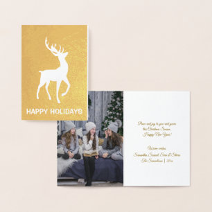 Elegant Real Gold Foil Deer Prettige feestdagen Folie Kaarten