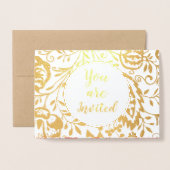 Elegant Real Gold Foil Floral Wedding Invitations Folie Kaarten (Voorkant met envelop)