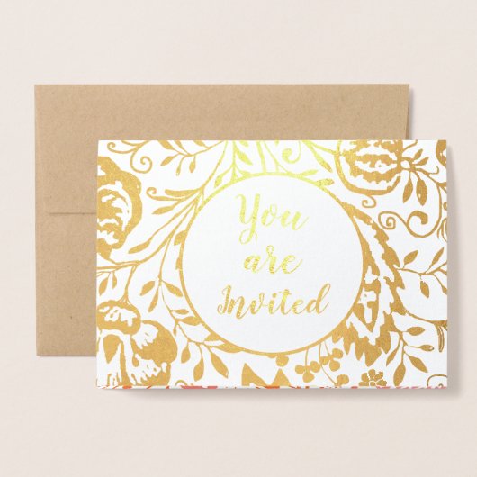 Elegant Real Gold Foil Floral Wedding Invitations Folie Kaarten (Voorkant met envelop)