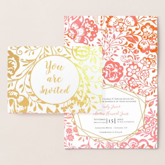 Elegant Real Gold Foil Floral Wedding Invitations Folie Kaarten (Display)