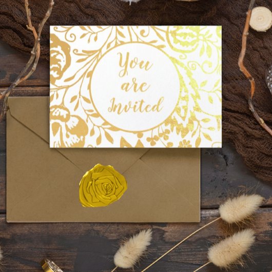 Elegant Real Gold Foil Floral Wedding Invitations Folie Kaarten