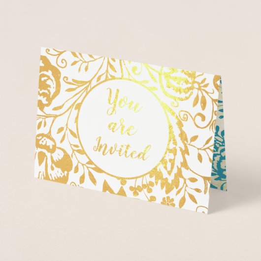 Elegant Real Gold Foil Floral Wedding Invitations Folie Kaarten (Voorkant)