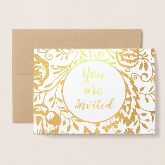 Elegant Real Gold Foil Floral Wedding Invitations Folie Kaarten (Voorkant met envelop)