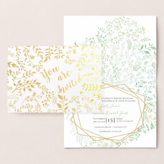Elegant Real Gold Foil Floral Wedding Invitations Folie Kaarten (Display)