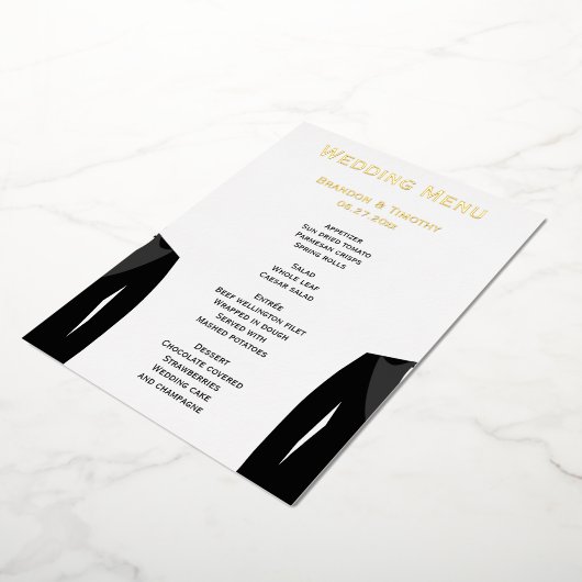Elegant Real Gold Foil Gay Wedding Menu Cards Folie Uitnodiging (Gedraaid)