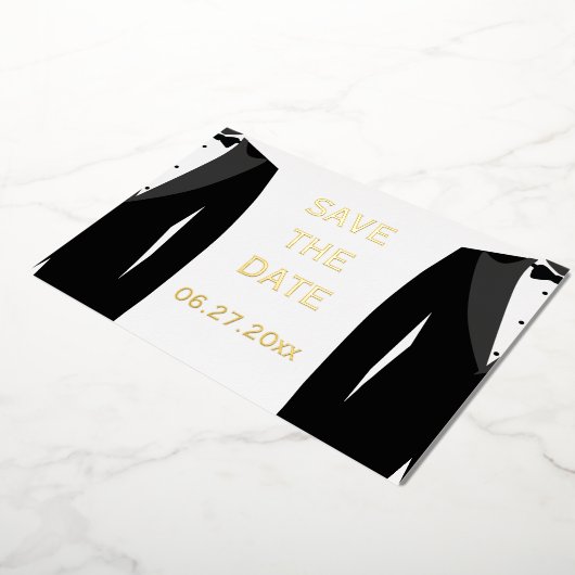 Elegant Real Gold Foil Gay Wedding Save the Date Folie Uitnodiging (Gedraaid)