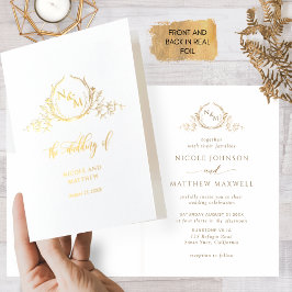 Elegant Real Gold Foil Monogram, gevouwen bruiloft Folie Kaarten