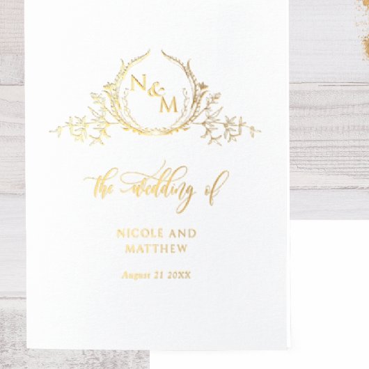 Elegant Real Gold Foil Monogram, gevouwen bruiloft Folie Kaarten