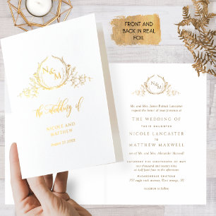Elegant Real Gold Foil Monogram, officieel huwelij Folie Kaarten