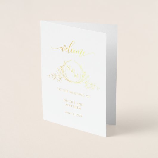 Elegant Real Gold Foil Monogram, Wedding Program Folie Kaarten (Voorkant)