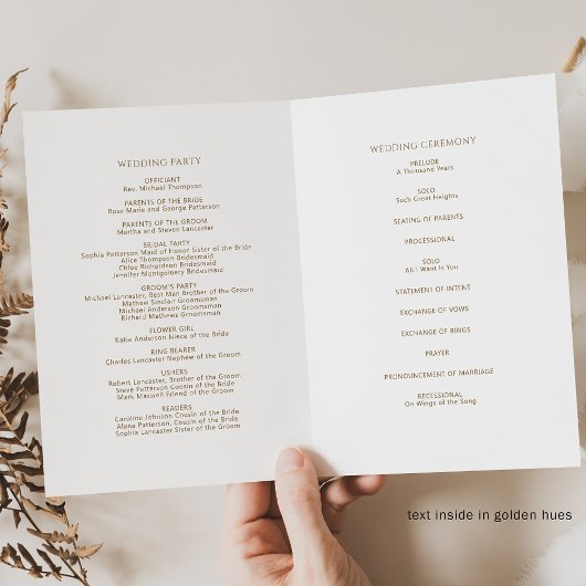 Elegant Real Gold Foil Monogram, Wedding Program Folie Kaarten