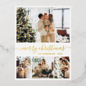 Elegant Real Gold Foil Script 4 Photo Collage Folie Feestdagen Briefkaart (Voorkant)