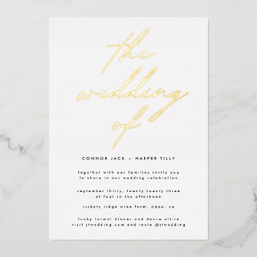 Elegant Real Gold Modern Wedding Folie Uitnodiging (Voorkant)