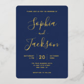 Elegant Real Gold of Silver & Navy Wedding Folie Uitnodiging (Voorkant)