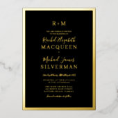 Elegant Real Gold Thick Border Black Wedding Folie Uitnodiging (Voorkant)