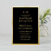 Elegant Real Gold Thick Border Black Wedding Folie Uitnodiging (Staand Voorkant)