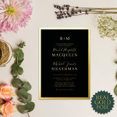 Elegant Real Gold Thick Border Black Wedding Folie Uitnodiging
