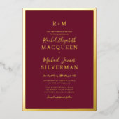 Elegant Real Gold Thick Border Burgundy Wedding Folie Uitnodiging (Voorkant)