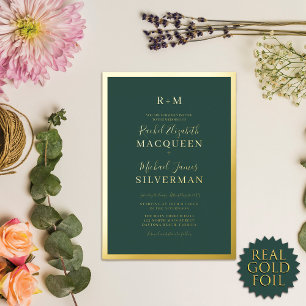 Elegant Real Gold Thick Border Green Wedding Folie Uitnodiging