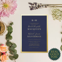 Elegant Real Gold Thick Border Navy Blue Wedding