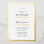 Elegant Real Gold Thick Border White Wedding Folie Uitnodiging (Voorkant)