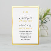 Elegant Real Gold Thick Border White Wedding Folie Uitnodiging (Staand Voorkant)