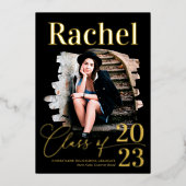 Elegant Real Gold Typografie Class of Afstuderen Folie Uitnodiging (Voorkant)