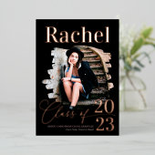 Elegant Real Roos Gold Class of Afstuderen Folie Uitnodiging (Staand Voorkant)