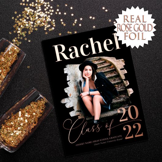 Elegant Real Roos Gold Class of Afstuderen Folie Uitnodiging
