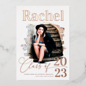 Elegant Real Roos Gold Class of Afstuderen Folie Uitnodiging (Voorkant)