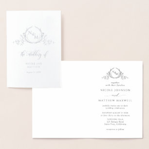 Elegant Real Silver Foil Monogram, Folded Wedding Folie Kaarten