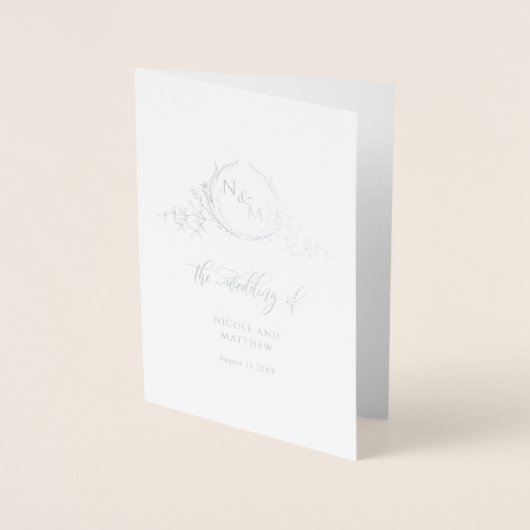 Elegant Real Silver Foil Monogram, Folded Wedding Folie Kaarten (Voorkant)