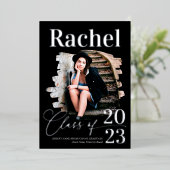 Elegant Real Silver Typografie Class of Afstuderen Folie Uitnodiging (Staand Voorkant)