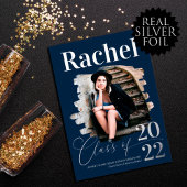Elegant Real Silver Typografie Class of Afstuderen Folie Uitnodiging
