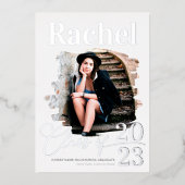 Elegant Real Silver Typografie Class of Afstuderen Folie Uitnodiging (Voorkant)