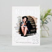 Elegant Real Silver Typografie Class of Afstuderen Folie Uitnodiging (Staand Voorkant)