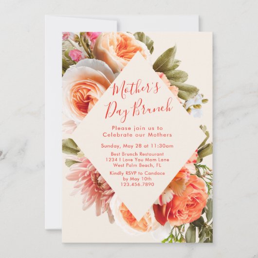 Elegant Realistische Rozen Lijst Moederdag Brunch Kaart (Voorkant)