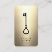 Elegant Realtor Monogram Zwart Goud Sleutel Modern Visitekaartje (Voorkant)